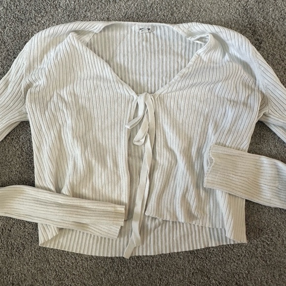 Striped Cream Cardigan with Tie Front - Picture 1 of 2